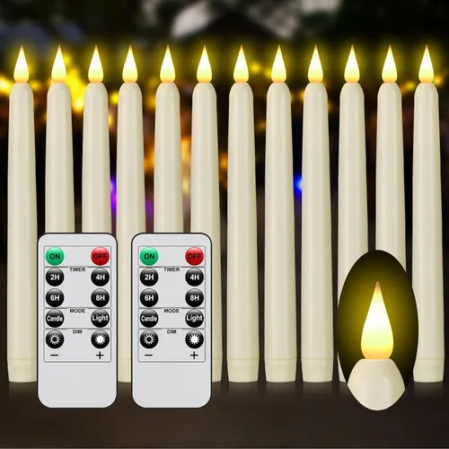 Miniatura 9 de Velas cónicas sin llama con control remoto y temporizador, candeleros LED que funcionan con baterías con llama 3D parpadeante, velas falsas