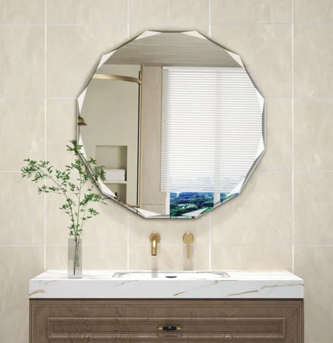 Espejo circular de un solo borde biselado, sin marco, para montaje en pared, espejo de tocador de baño, 30 pulgadas