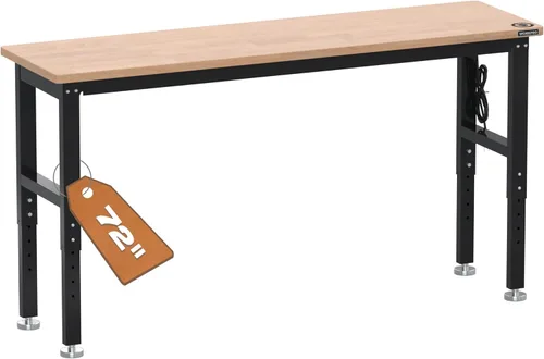 Miniatura 10 de WORKPRO Banco de trabajo ajustable de 60 pulgadas, estación de trabajo resistente con parte superior de madera de goma, capacidad de carga de 2000