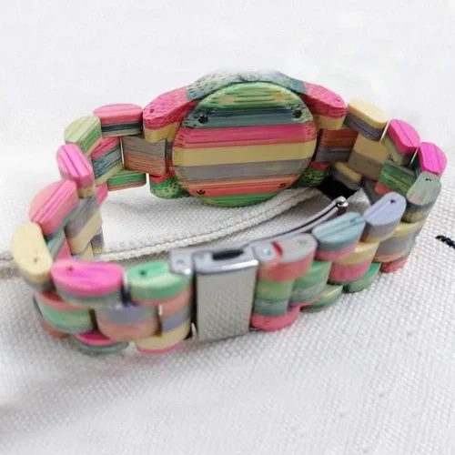 Miniatura 7 de Tiong Reloj de madera para mujer con correa de madera, cuarzo analógico, diseño clásico, colorido reloj de pulsera de bambú para damas, parejas..