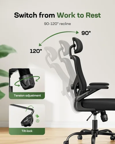 Miniatura 6 de Marsail Silla ergonómica de oficina, silla de escritorio, silla de juegos con soporte lumbar ajustable en altura, reposabrazos ajustable y Oscuro