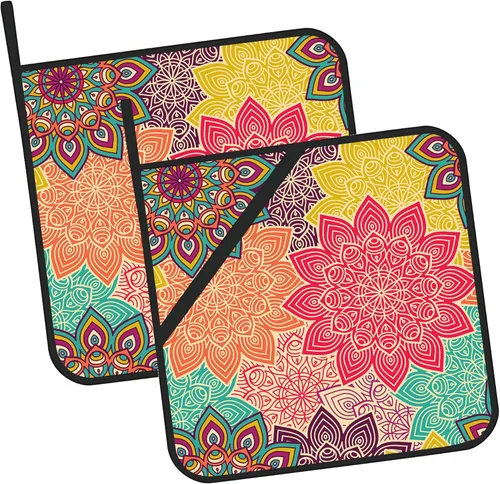 Miniatura 14 de Juego de 2 soportes para ollas de hojas tropicales abstractas y bohemias, para horno, para cocinar, hornear, barbacoa, regalos para mujeres