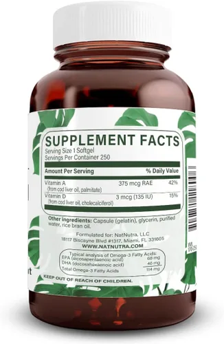 Miniatura 2 de Natural Nutra Suplemento noruego de aceite de hígado de bacalao, ayuda a mantener la piel, ayuda a mantener la densidad corporal, la salud ocular