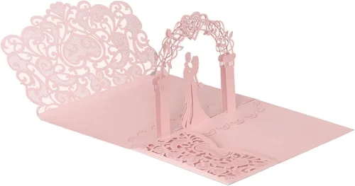 Miniatura 11 de NC Paquete de 10 invitaciones de boda desplegables en 3D doradas, elegantes tarjetas de aniversario de diseño de novia y novio para celebraciones