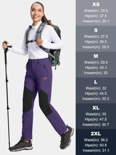 Miniatura 7 de MAGCOMSEN Pantalones de senderismo con forro polar para mujer, impermeables, aislados, para nieve, esquí, invierno, caza, softshell