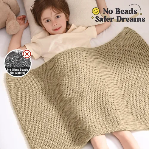 Miniatura 3 de Guohaoi Almohadilla de regazo con peso de punto (beige 20 x 30 pulgadas, 2 libras) sin cuentas, manta con peso refrescante para niños para siesta