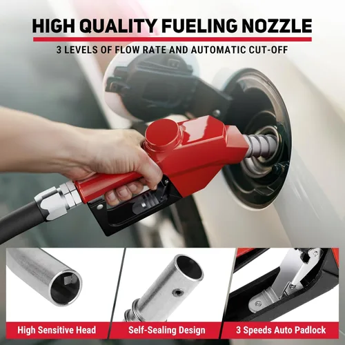Miniatura 5 de Carrete de manguera de combustible, 1 pulgada x 33 pies de combustible diésel retráctil, construcción de acero resistente con boquilla