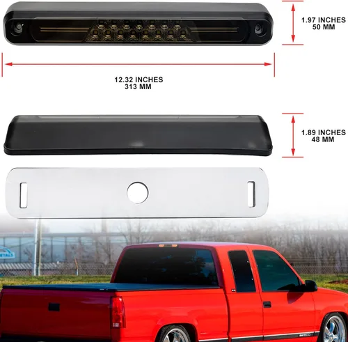 Miniatura 9 de Tercera luz de freno LED de repuesto para 1994-2000 OBS Chevy C1500 K1500 C/K Camiones de cabina extendida GMT400 LED rojo 3er centro de freno