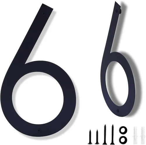 Miniatura 11 de Números de casa de 12 pulgadas para exteriores modernos de metal negro números de dirección para puertas flotantes de casa con kit de clavos