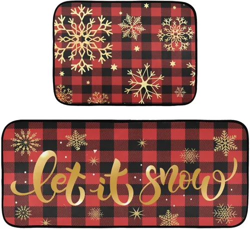 Miniatura 26 de Juego de 2 alfombras y tapetes de cocina retro con diseño de camión rojo con diseño de árbol de corazón, diseño de búfalo rojo, antifatiga