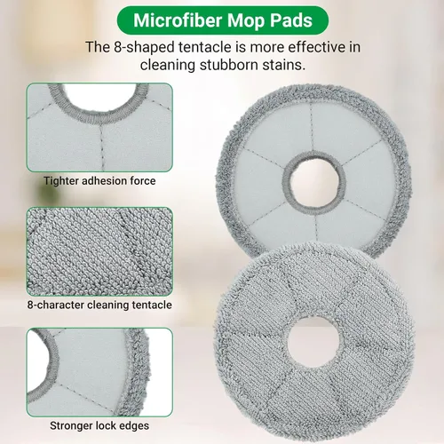 Miniatura 6 de Kit de repuesto para aspiradora robot Mova E40 Ultra, 2 cepillos principales, 4 filtros, 6 almohadillas de fregona y bolsas de polvo, tabletas