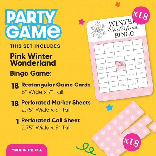 Miniatura 2 de Big Dot of Happiness Pink Winter Wonderland - Tarjetas de bingo y marcadores - Fiesta de cumpleaños de copo de nieve y juego de bingo para baby