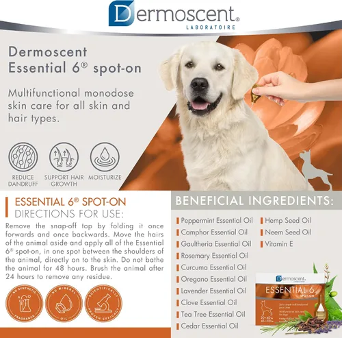 Miniatura 3 de Dermoscent Essential 6 spot-on - Cuidado de la piel para perros con caspa y alivio de alergias con aceite de vitamina E - Antipicazón para perros