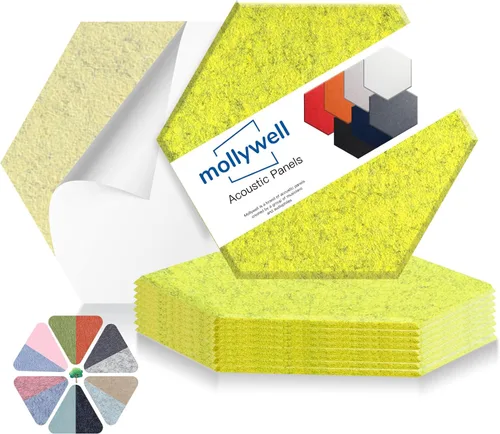 Miniatura 44 de Mollywell Paneles acústicos hexagonales, de alta densidad, insonorizantes, azulejos de fieltro decorativos para reducción de ruido para techos