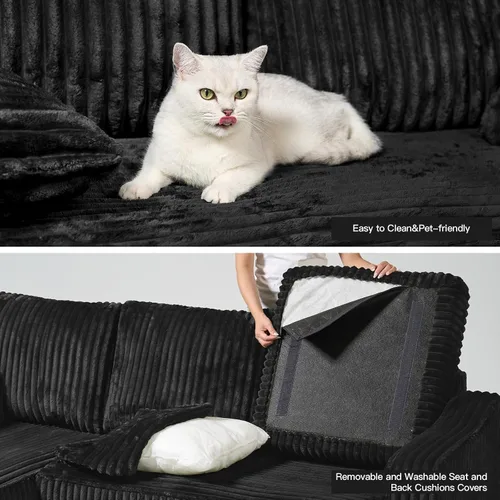 Miniatura 8 de Belffin - Sofá seccional convertible con chaise, sofá seccional en forma de L, sofá reversible de esquina tapizado para sala de estar, de corduroy