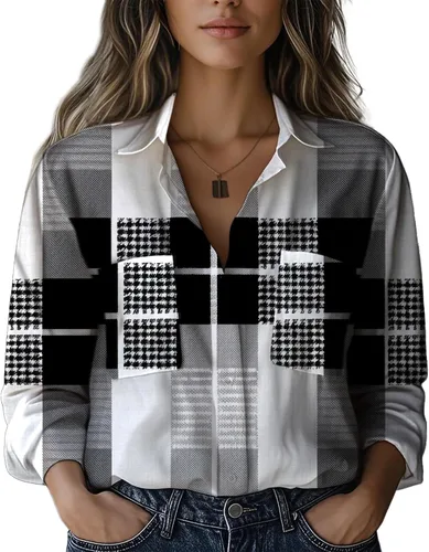 Miniatura 17 de Summer Tops for Women Lightweight Button Flowy Shirts Boho Long Sleeve Blouses Casual Clothes with Pockets