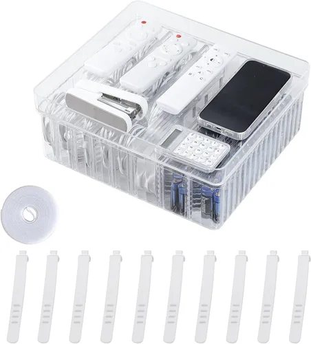 Caja de almacenamiento grande con tapa, organizador de cajones de escritorio apilable de plástico para suministros de oficina en casa, cargador de