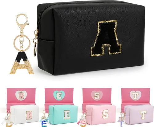 AIBFRID 2 piezas de bolsas de maquillaje iniciales para mujeres, regalos de cumpleaños para niñas de 4 5 6 7 8 9 10 11 12 años, bolsas de cosméticos
