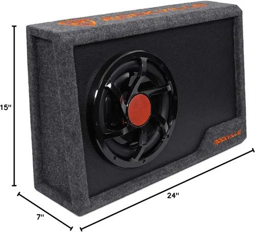 Miniatura 9 de Rockville RWS10CA 1000W 10" Caja amplificada de subwoofer para automóvil, 4 ohmios, diseño delgado, amplificador integrado, control remoto de graves