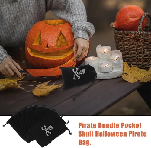 Miniatura 5 de Healifty 20 bolsas de tela de monedas piratas con cordón para caza del tesoro para fiesta de Halloween, almacenamiento de joyas de dulces, 6.1 x 4.5