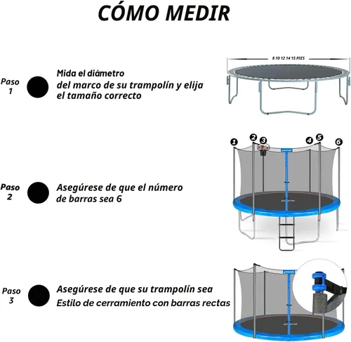 Miniatura 3 de Red de seguridad de repuesto para cama elástica para 6 postes rectos, cama elástica de marco redondo, transpirable y resistente a la intemperie