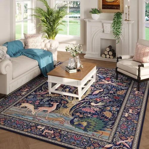 Miniatura 14 de Rugcomf Alfombra de pasillo lavable para cocina 2'6''x8' Alfombra de pasillo para entrada interior floral antideslizante alfombra suave para Azul