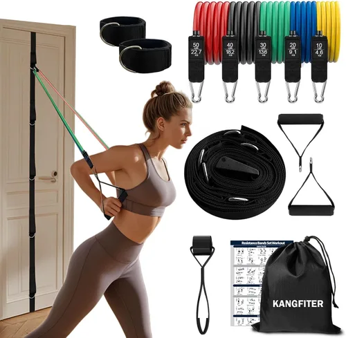 KANGFITER Correa de anclaje de puerta y bandas de resistencia para entrenar con asas, equipo de entrenamiento de fuerza bandas de ejercicio para