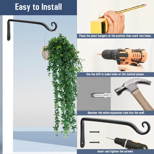 Miniatura 6 de FEED GARDEN Ganchos de pared para plantas colgantes de 10 pulgadas, paquete de 2 soportes de metal resistentes para plantas, con capacidad para 48