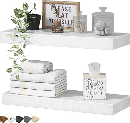 Miniatura 25 de QEEIG Estantes flotantes de baño para pared, estante de pared de 15.7 pulgadas sobre el inodoro, decoración del hogar, estantería pequeña de 15.7 x