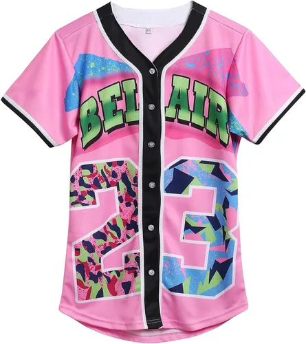 Amzdest Ropa de los años 90 para mujer, disfraz unisex de hip hop para fiesta, camiseta de béisbol Bel Air, camisa de manga corta con botones
