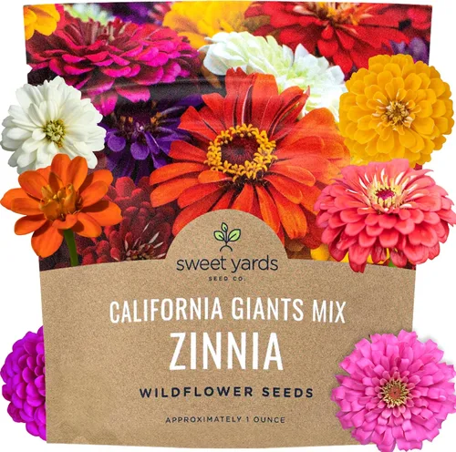 Semillas de zinnia - Mezcla de gigantes de California - Paquete grande de 1 onza - 3,000 semillas de flores - Colores mixtos y flores grandes