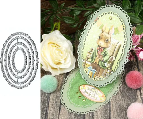4 marcos de encaje ovalados de flores, troquelados de metal, diseño de margaritas de flores, marco ovalado de ondas, plantillas de corte, álbumes de