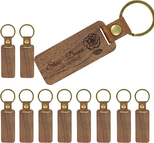 Llavero de madera de cuero personalizado a granel grabado con láser personalizado llavero llavero de madera llaveros etiquetas regalo artesanía para
