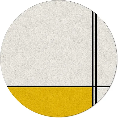 Miniatura 2 de Geomrtic - Alfombra redonda amarilla de 6 pies, lavable para interiores y exteriores, para dormitorio, cocina, baño, sala de estar, diseño de rayas