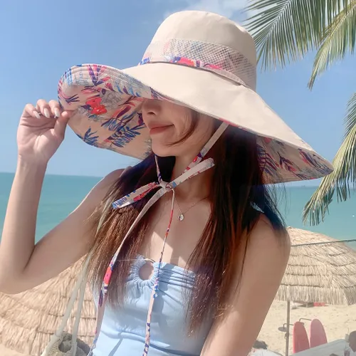Miniatura 4 de Sombreros de sol de ala extra ancha de 6 pulgadas con protección UV UPF 50+ y correa para sombrero de playa para mujer
