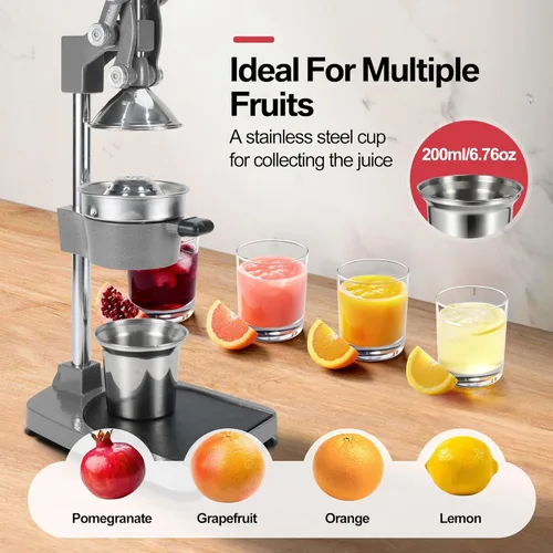 Miniatura 3 de Máquina Exprimidora Manual de Frutas Cítricas de Hierro Fundido Comercial de Servicio Pesado de 18 Pulgadas de Altura con Prensa de Mano para Gris