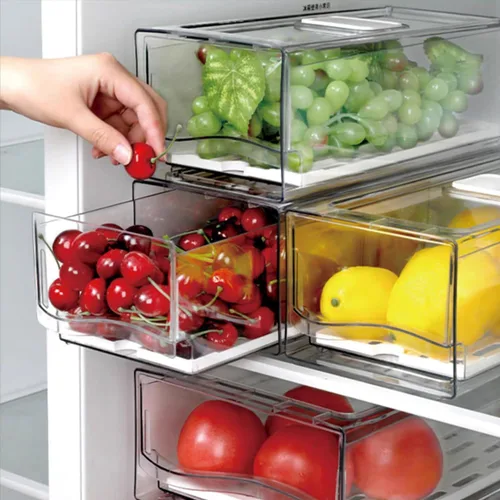 Miniatura 11 de Paquete de 2 organizadores de nevera y almacenamiento con cajón extraíble, cajones de almacenamiento apilables, organizadores de refrigerador