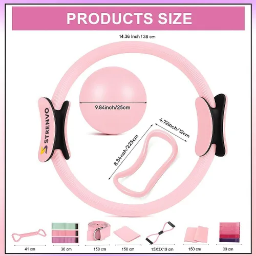 Miniatura 8 de Juego de anillos de yoga y pilates para entrenamientos en casa, kit de fitness de 18 piezas para mujer, accesorios de resistencia y tonificación