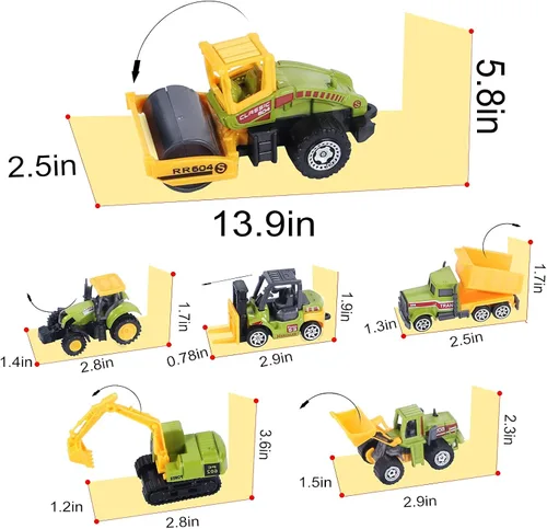 Miniatura 2 de ANDOLO Mini camiones de construcción, juguetes de construcción pequeños, 6 piezas, vehículos de construcción, juguetes de tractor, juguete