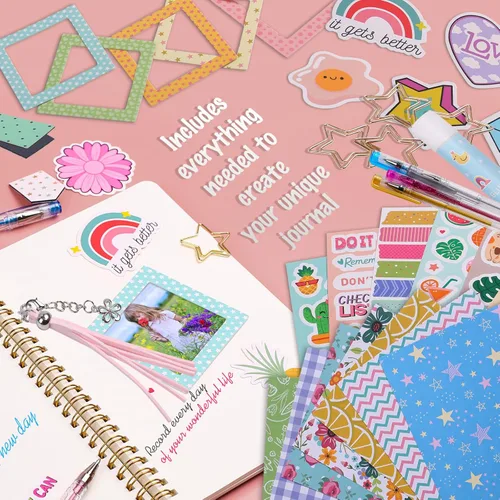Miniatura 3 de Kit de diario de bricolaje para niñas, juego de álbumes de recortes y suministros de diario, regalos de cumpleaños para niñas adolescentes