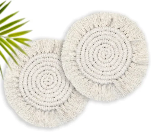 Posavasos bohemios de 7.4 pulgadas para bebidas, posavasos absorbentes tejidos hechos a mano para escritorio, bonitos posavasos de granja para tazas