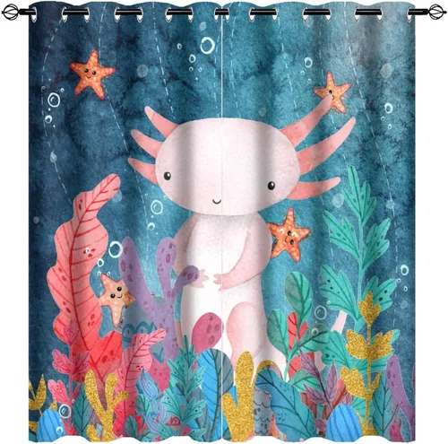 Miniatura 10 de Cortinas abstractas de ajolote con diseño de galaxia, colorido, peces, animales, ajolote, aislamiento térmico, oscurecimiento y reducción de ruido
