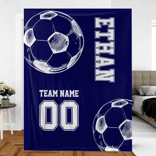 Manta de fútbol personalizada, manta de fútbol personalizada suave y acogedora manta de forro polar sherpa, manta con nombre personalizado para