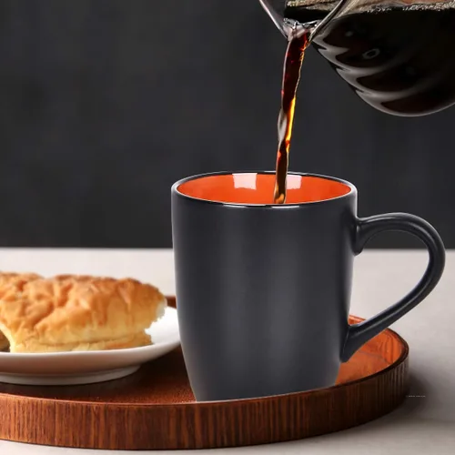 Miniatura 2 de Lifecapido Juego de 6 tazas de café modernas de cerámica negra, capacidad de 16 onzas, perfectas para uso doméstico