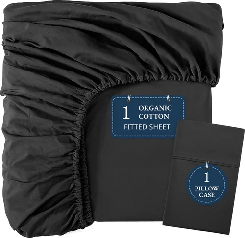 Miniatura 50 de LANE LINEN Juego de 2 piezas con sábana bajera 100% algodón orgánico tamaño individual y 1 funda de almohada, tejido de percal ligero, ultra suave