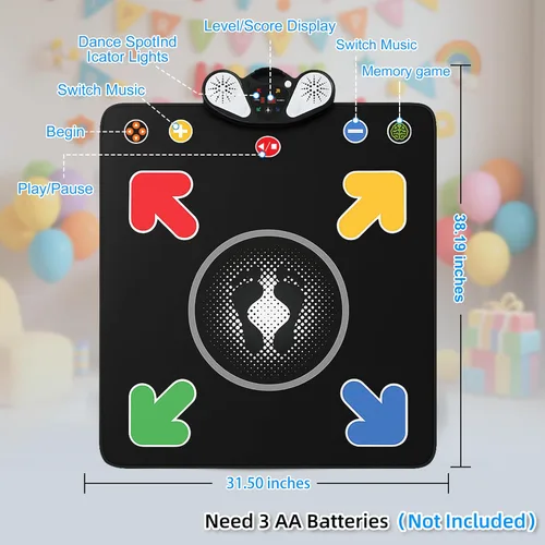 Miniatura 7 de PLAMILOY Tapete de baile para niños, tapete electrónico iluminado, juego de música, juguete para niñas y niños de 3 a 12 años, tapete de juego