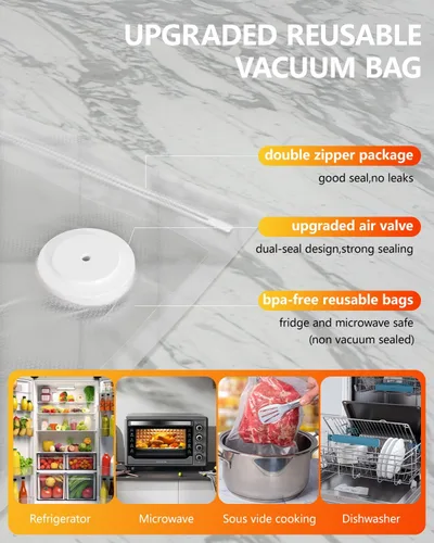 Miniatura 6 de Sellador al vacío de mano para alimentos con tanque de agua visible, potente máquina selladora al vacío compacta con 30 bolsas de vacío