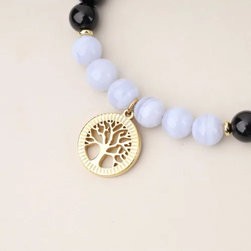 Miniatura 4 de COAI Pulsera de turmalina negra con árbol de la vida para mujer