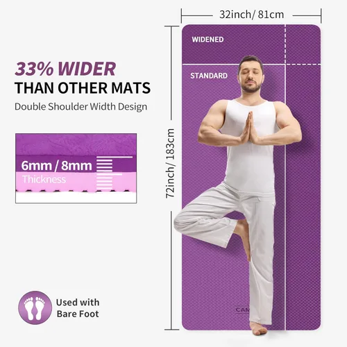 Miniatura 2 de CAMBIVO Tapete de yoga extra ancho para mujeres y hombres (72"/84" x 32" x 1/4") Tapete de entrenamiento TPE antideslizante grande para yoga