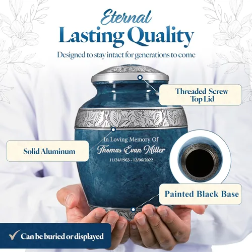 Miniatura 3 de Urna de cremación personalizada para cenizas humanas adultas, nombre grabado personalizado, conmemorativo funerario grande hecho a mano con diseño